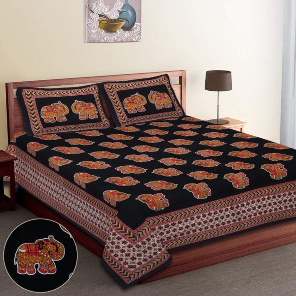 Jaipuri Double Bedsheet Discharge Elephant Print