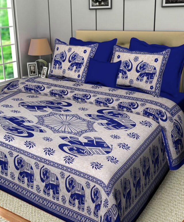 Cotton Jaipuri Double Bedsheet Elephant print
