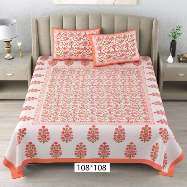 Orange Cotton Jaipuri Double Bedsheet Handblock Print