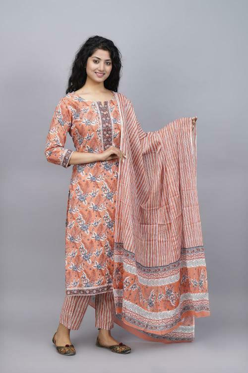Brown Hand Block Printed Cotton Suit