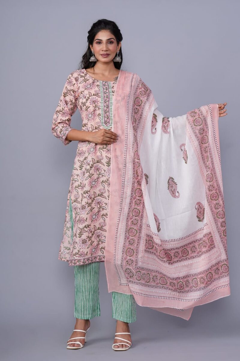 Pink Hand Block Printed Cotton Suit