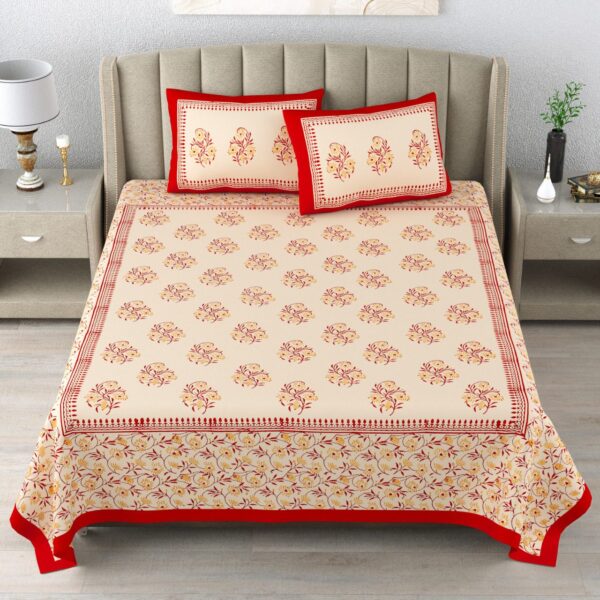 Red Cotton Jaipuri Double Bedsheet Handblock Print