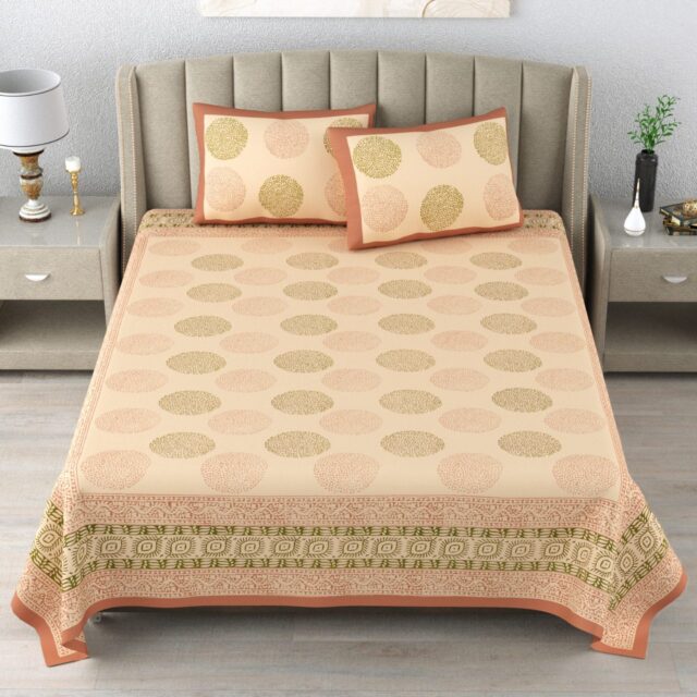 Brown Cotton Jaipuri Double Bedsheet Handblock Print
