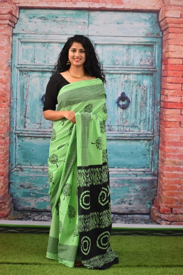Green Sanganeri Hand Block Printed Saree