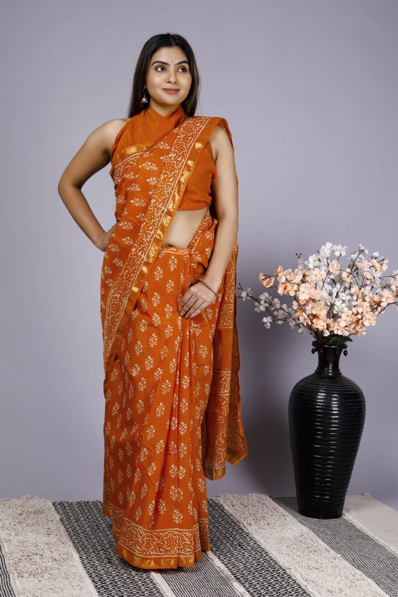 Orange Chanderi Silk Saree