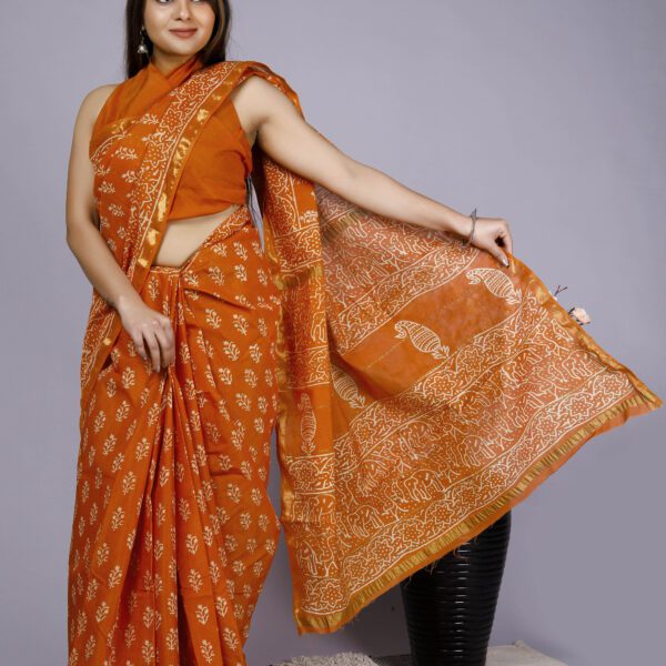 Orange Chanderi Silk Saree