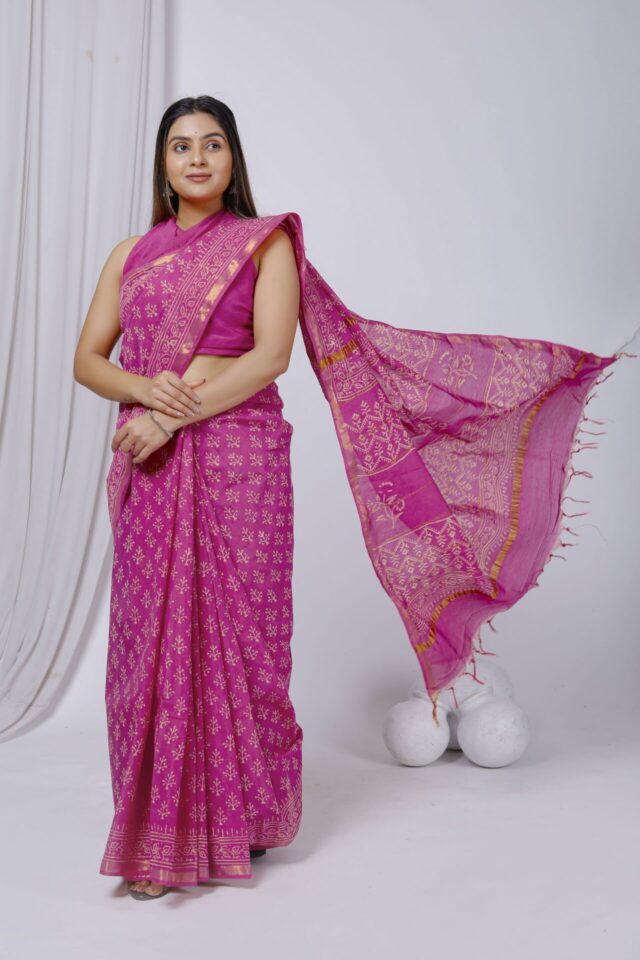 Pink Chanderi Silk Saree