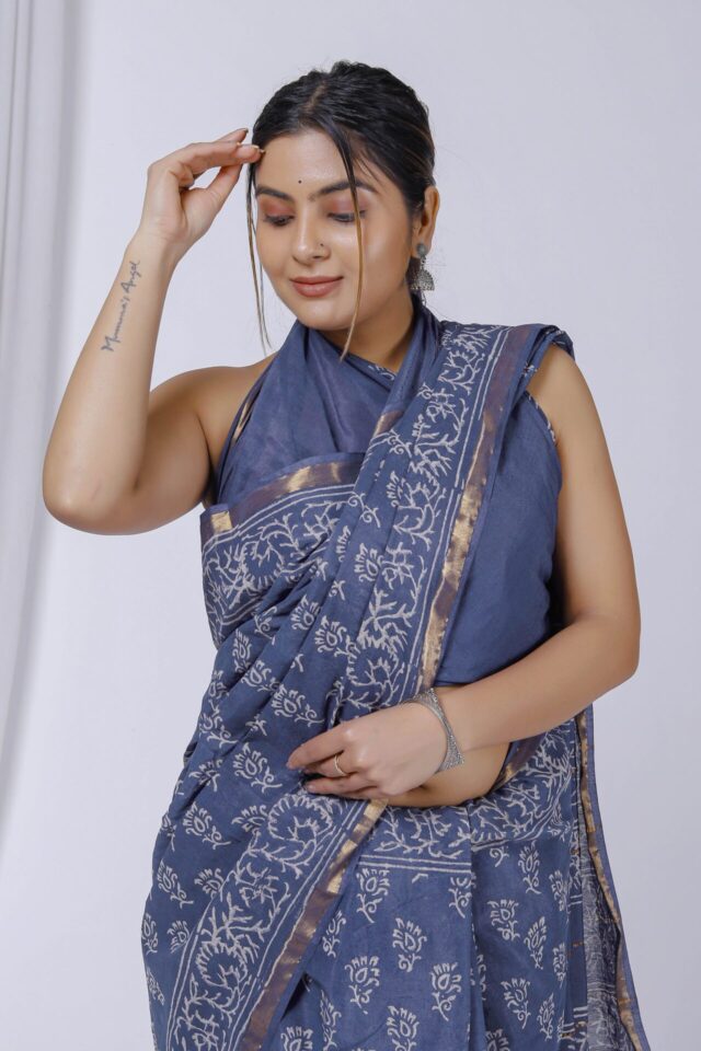 Blue Chanderi Silk Saree