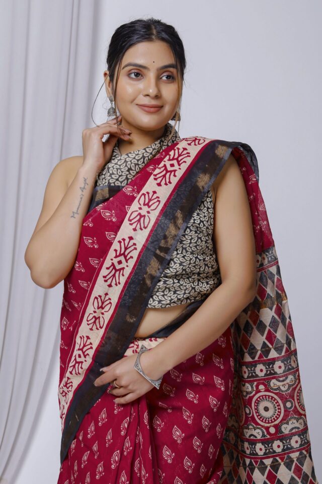 Red Chanderi Silk Saree