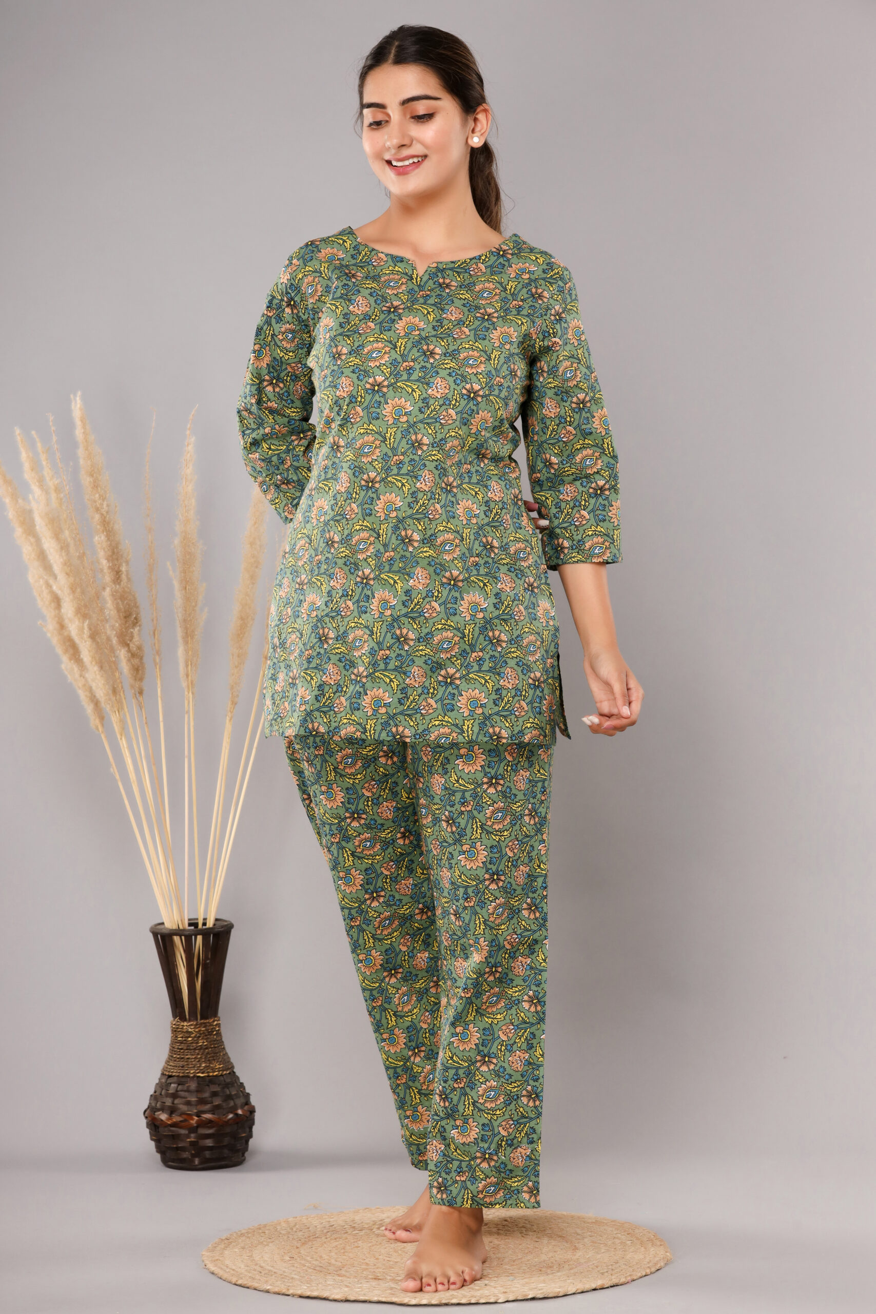 Buy Roz Meher Laila Block Printed Nightsuit | Blue Pajama Sets for Women |  Farida Gupta