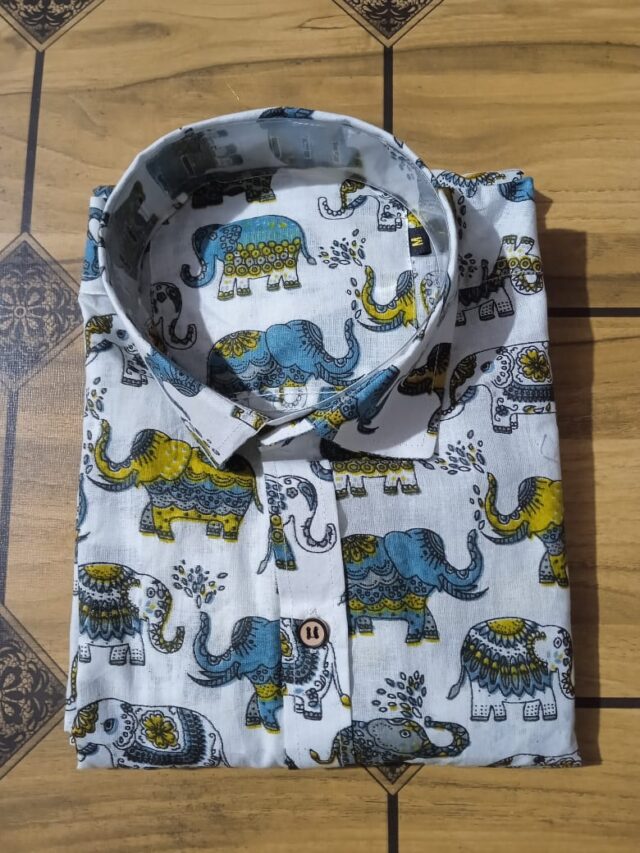 Sanganeri Elephant Print Shirt
