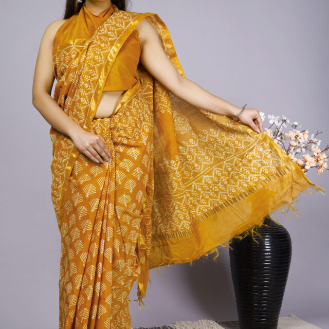 Yellow Chanderi Silk Saree
