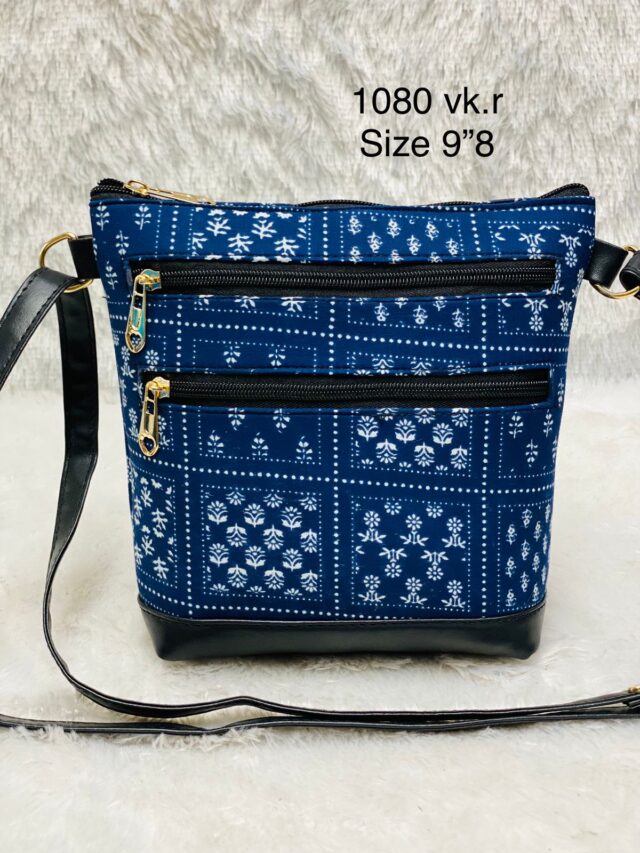 Blue Jaipuri 3 Pockets Sling Bag